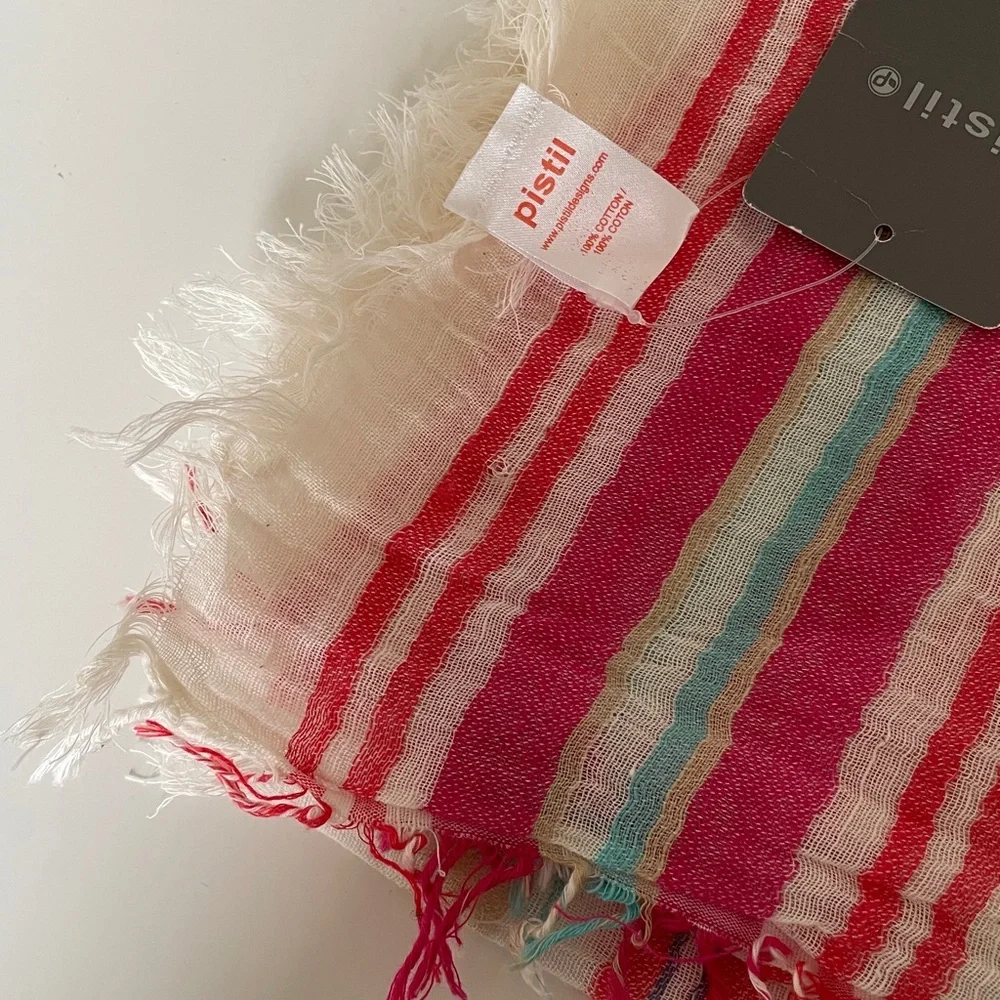 Pistil Malia Scarf Poppy Lightweight Cotton Stripe Fringe Wrap